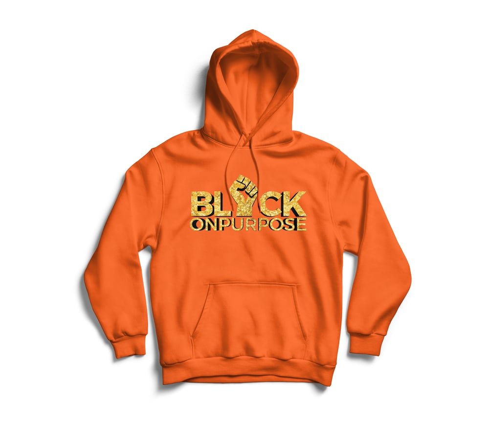 Image of Adult Orange Gold "Black On Purpose" Hoodie