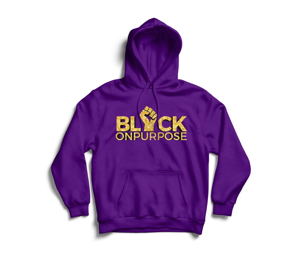 Image of Adult Purple Gold "Black On Purpose" Hoodie