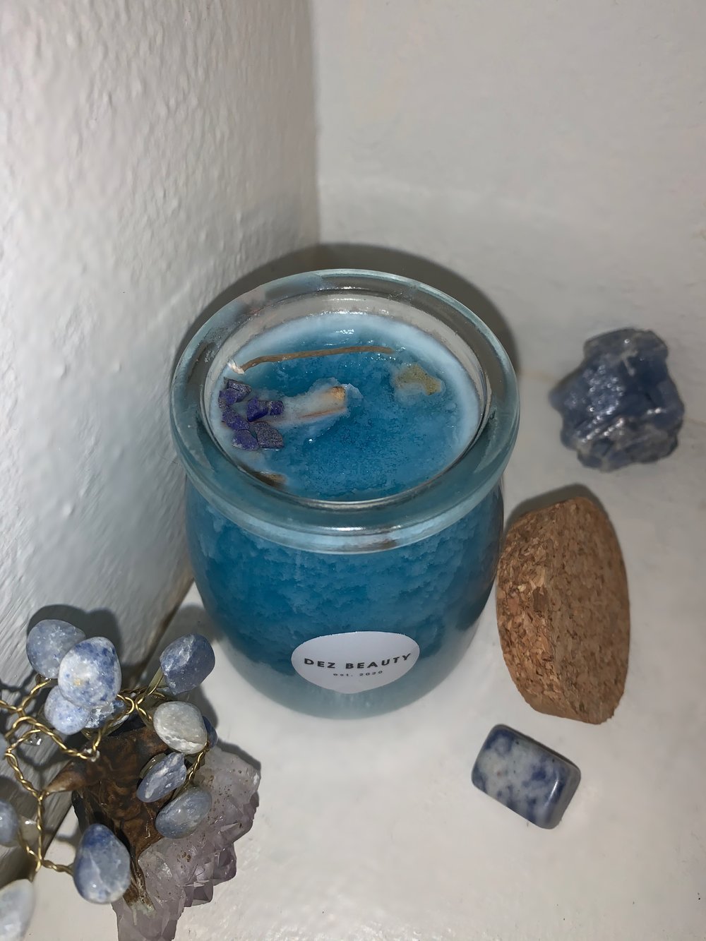 Image of BLUE EUCALYPTUS SAGE infused w/ Lapis Lazuli  CANDLE