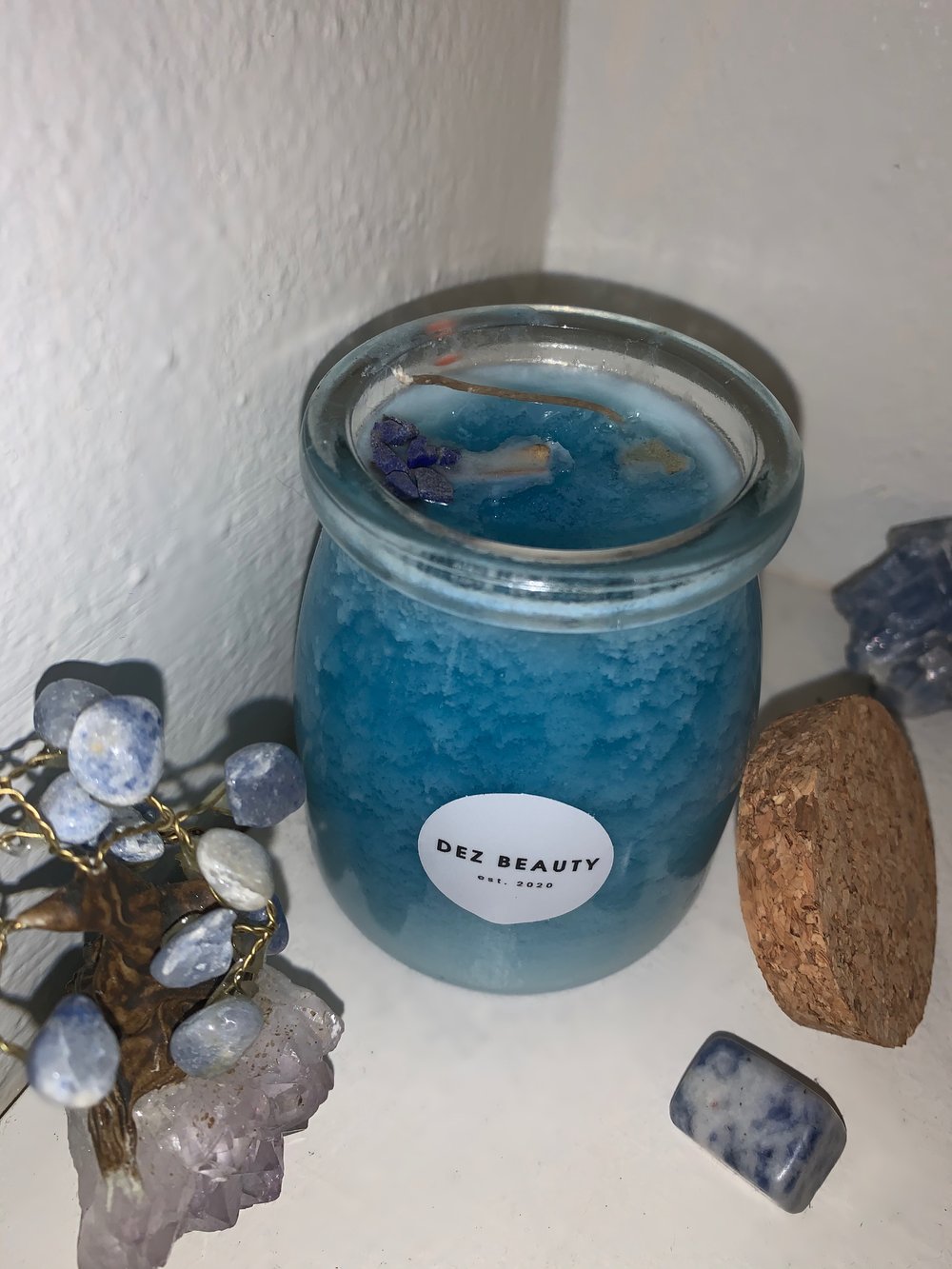 Image of BLUE EUCALYPTUS SAGE infused w/ Lapis Lazuli  CANDLE