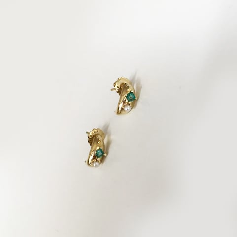 Image of Victorian emerald mini hoop earring
