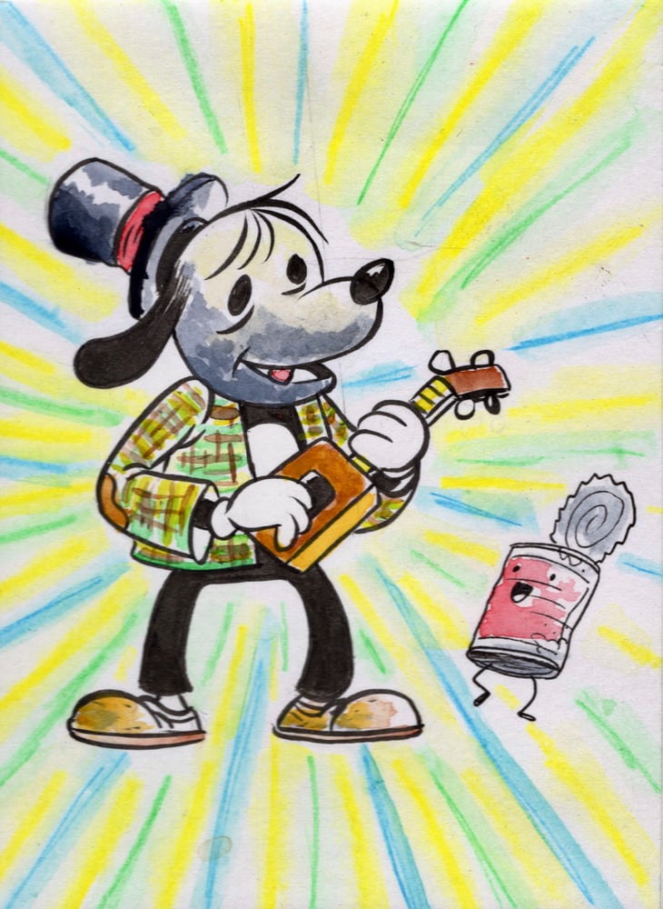 Image of "Hobo Strummer With Soup Can" original collaboration by Gilbert and Dan P.