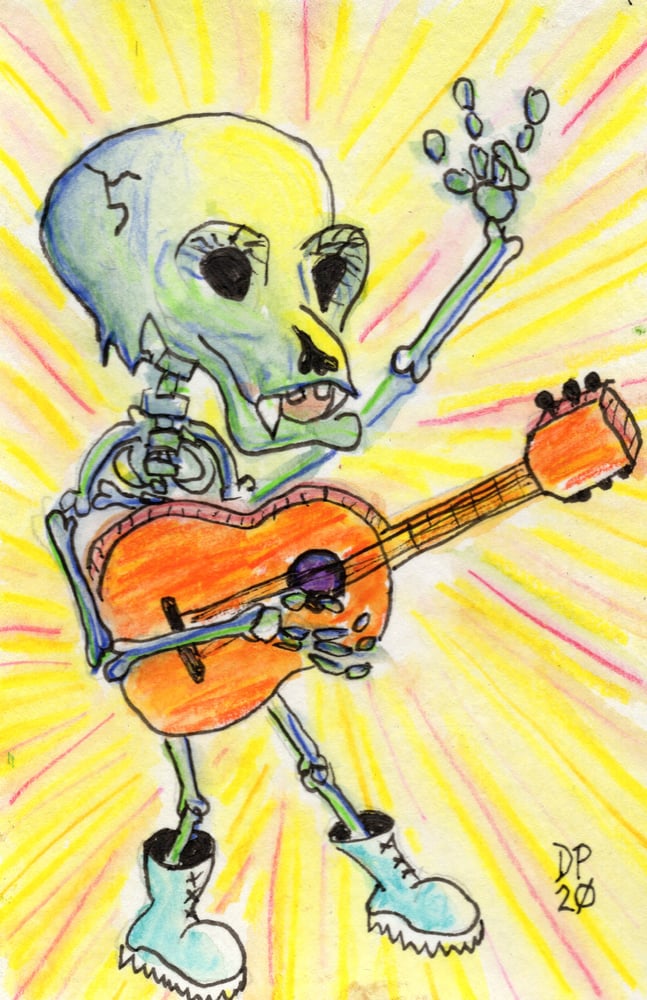 Image of "Skeleton With Orange Guitar"