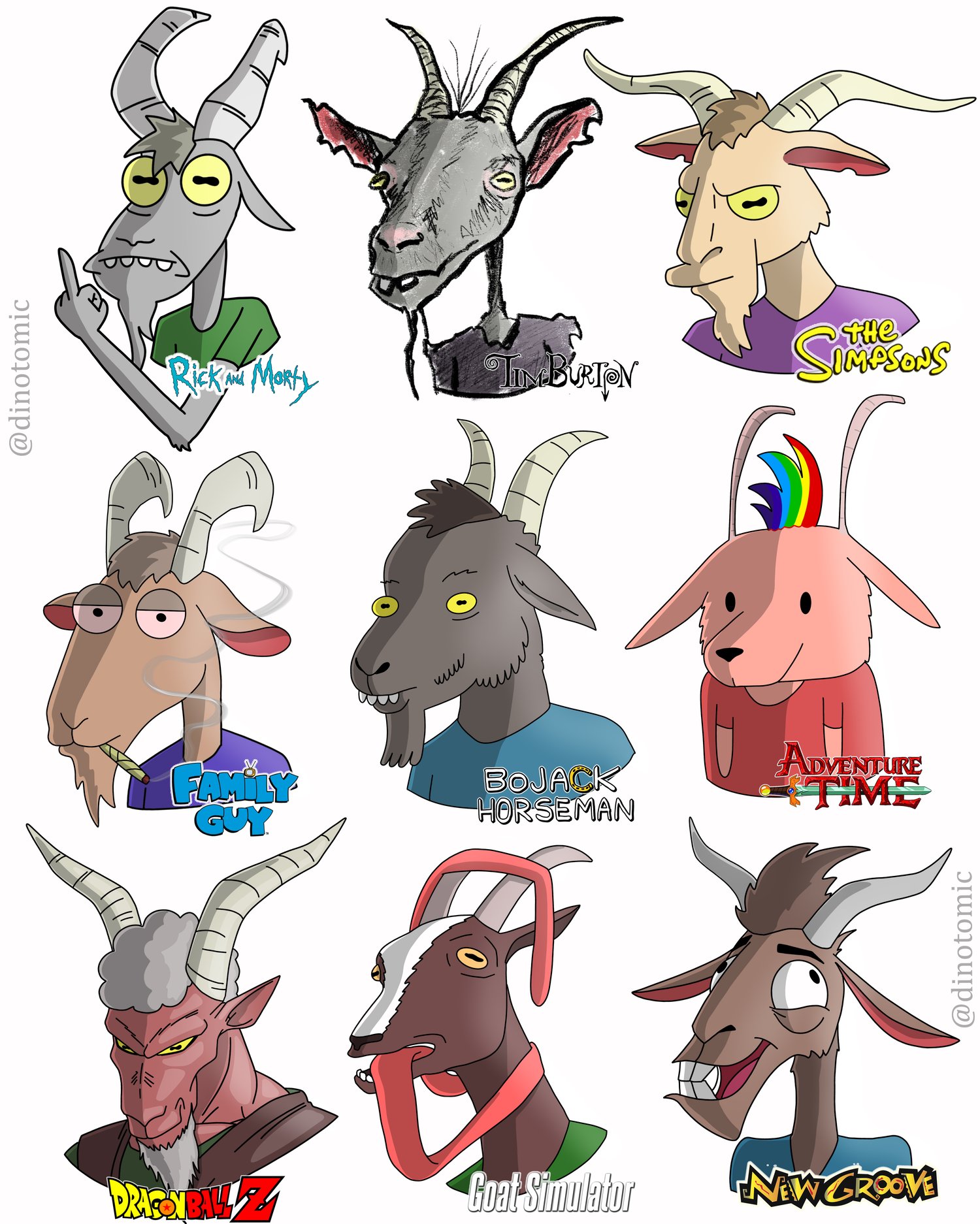 Image of #230 Goat drawn in 9 styles