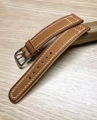 Image 1 of Double Box-stitch “Vintage” watch strap with contrast cream edges