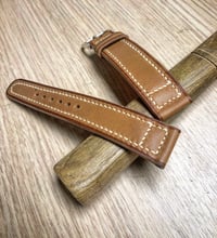 Image 2 of Double Box-stitch “Vintage” watch strap with contrast cream edges