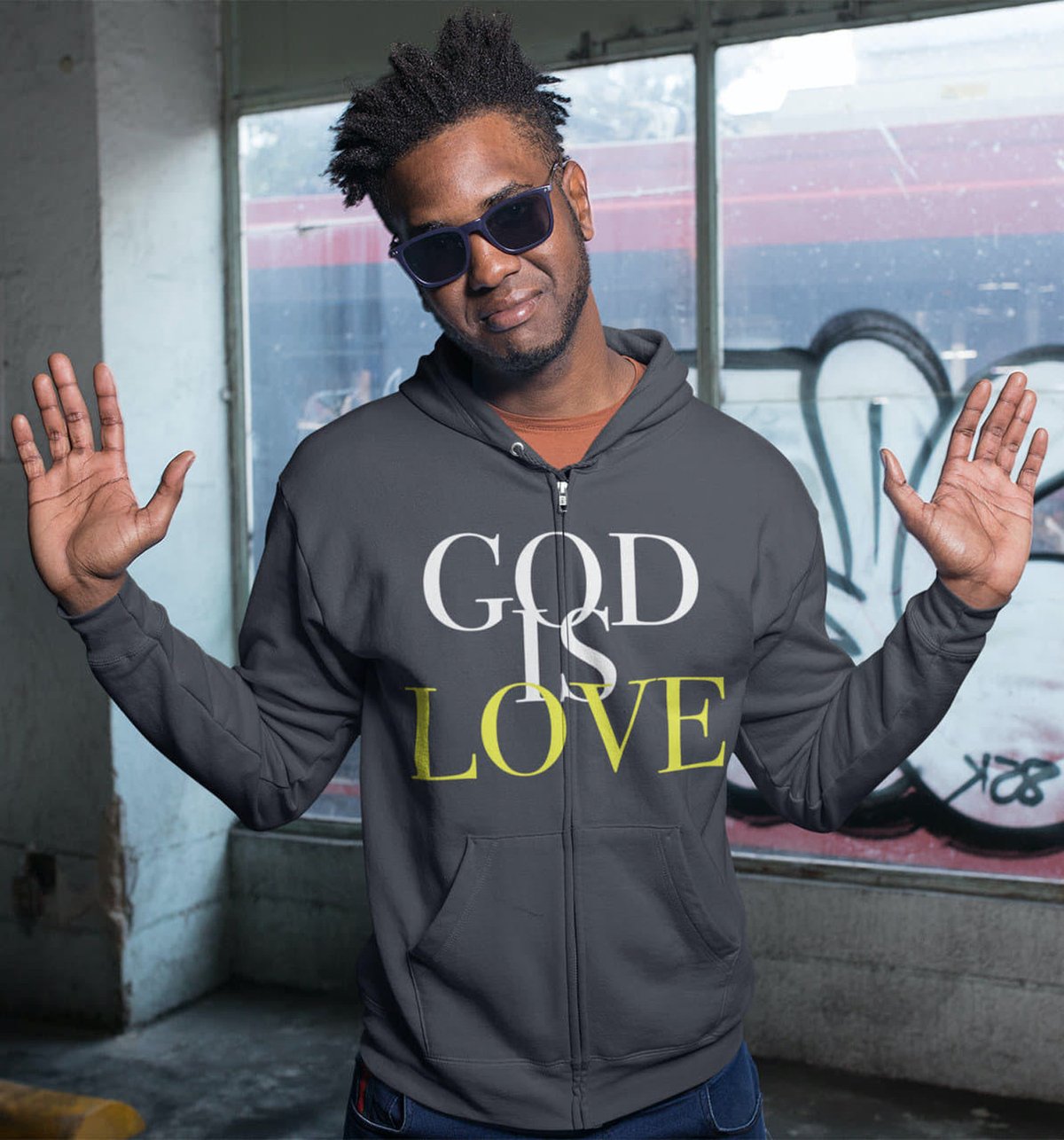 Image of God Is Love Full-Zip Hooded Sweatshirt (Grey)