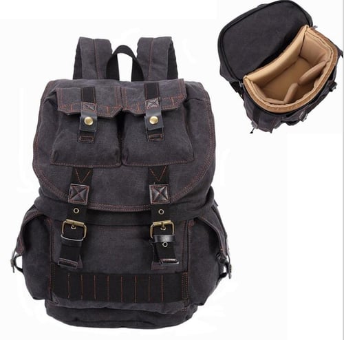 Waxed Canvas DSLR Camera Backpack, Professional Camera Bag, Travel ...