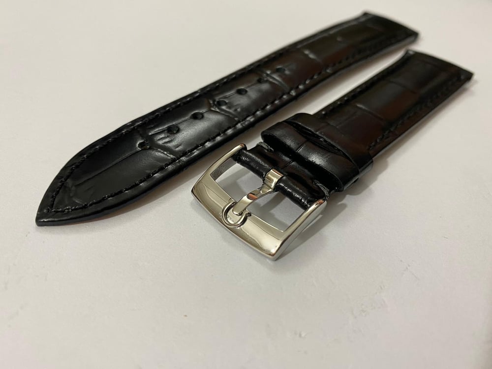 Image of 20mm CROC PADDED MENS LEATHER STRAP FOR OMEGA WATCH.BLACK.TOP QUALITY.HEAVY DUTY.