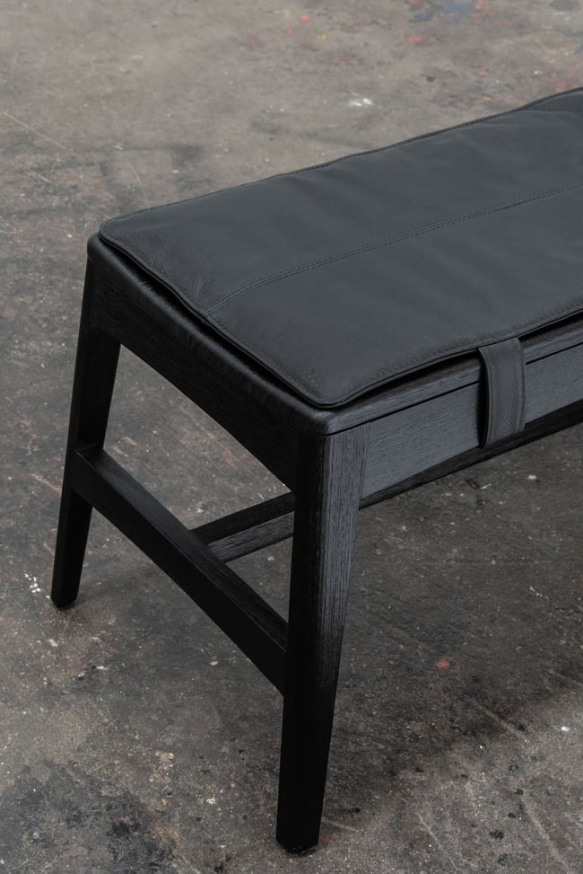 STILLWATER BENCH IN TORCHED TASMANIAN OAK - BLACK LEATHER