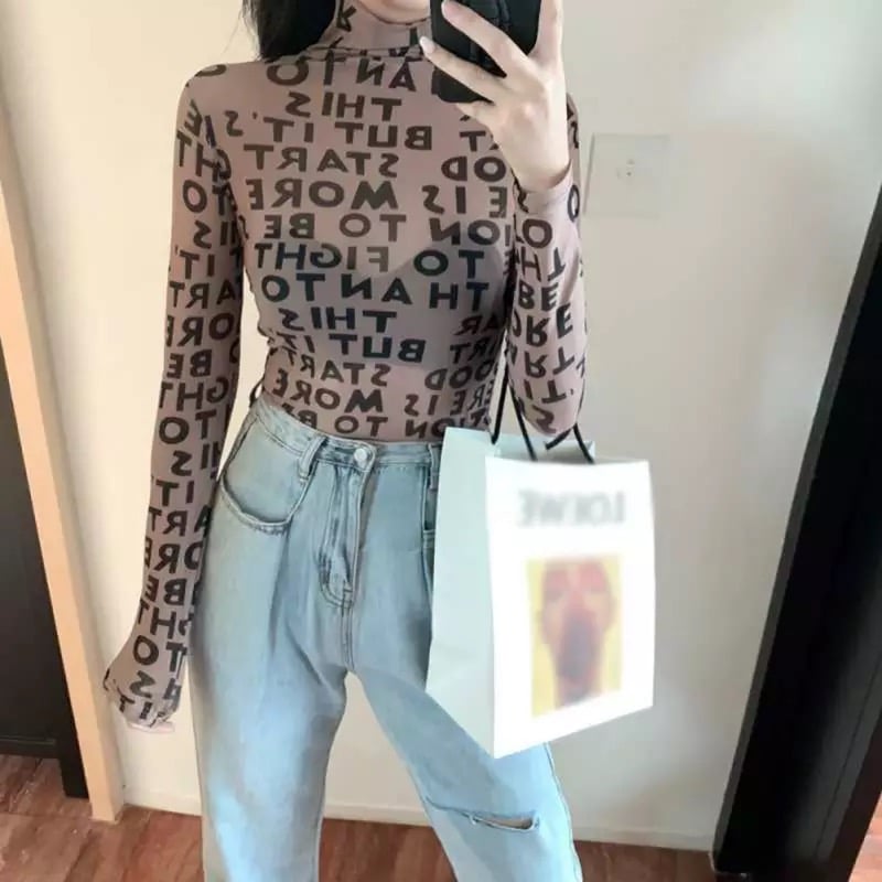 Image of Sheer Letter Print Shirt 