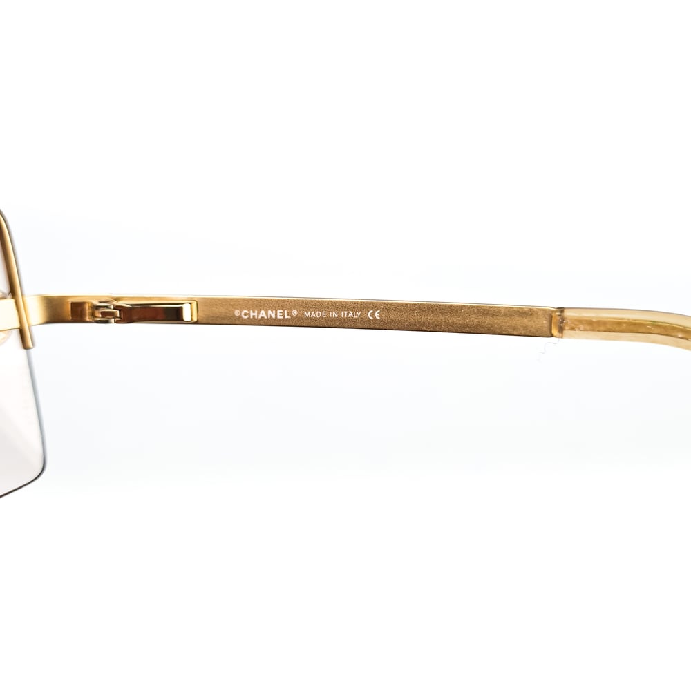 Image of Chanel CC Crystal Rimless Gold Sunglasses 