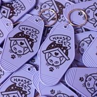 Image 4 of House Cat retro motel / hotel keyring - key tag - introvert - pink or purple key chain