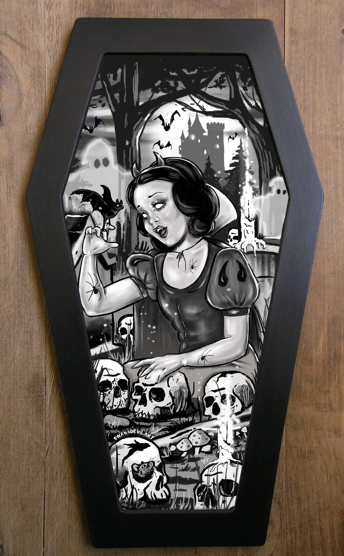 Image of Spooky Snow White Art Print in a Coffin Frame