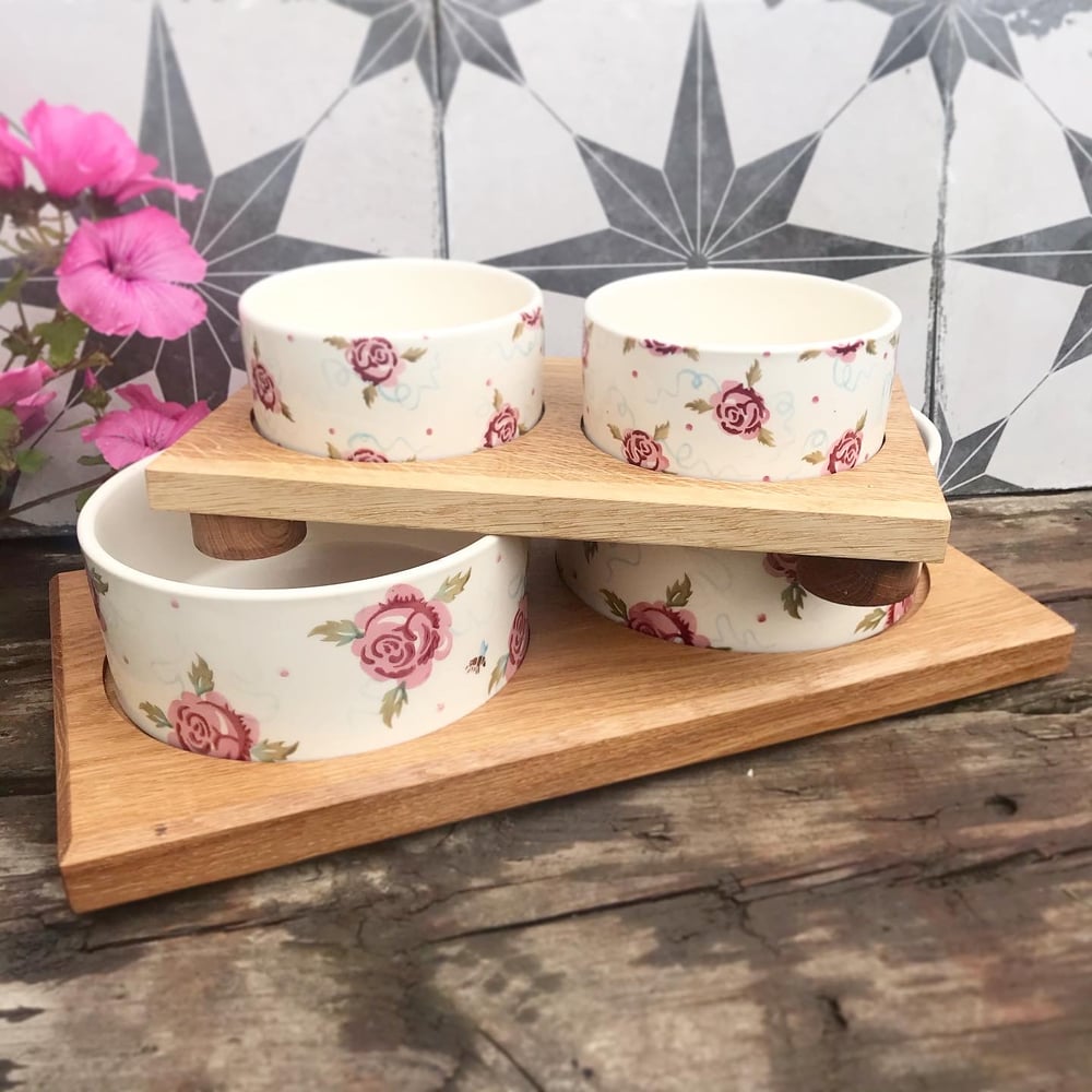 Handmade oak pet bowl stand