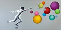 Image 1 of "Fencer vs Bubbles" Number 10/10 on 40x80cm Double Deep Edge Canvas