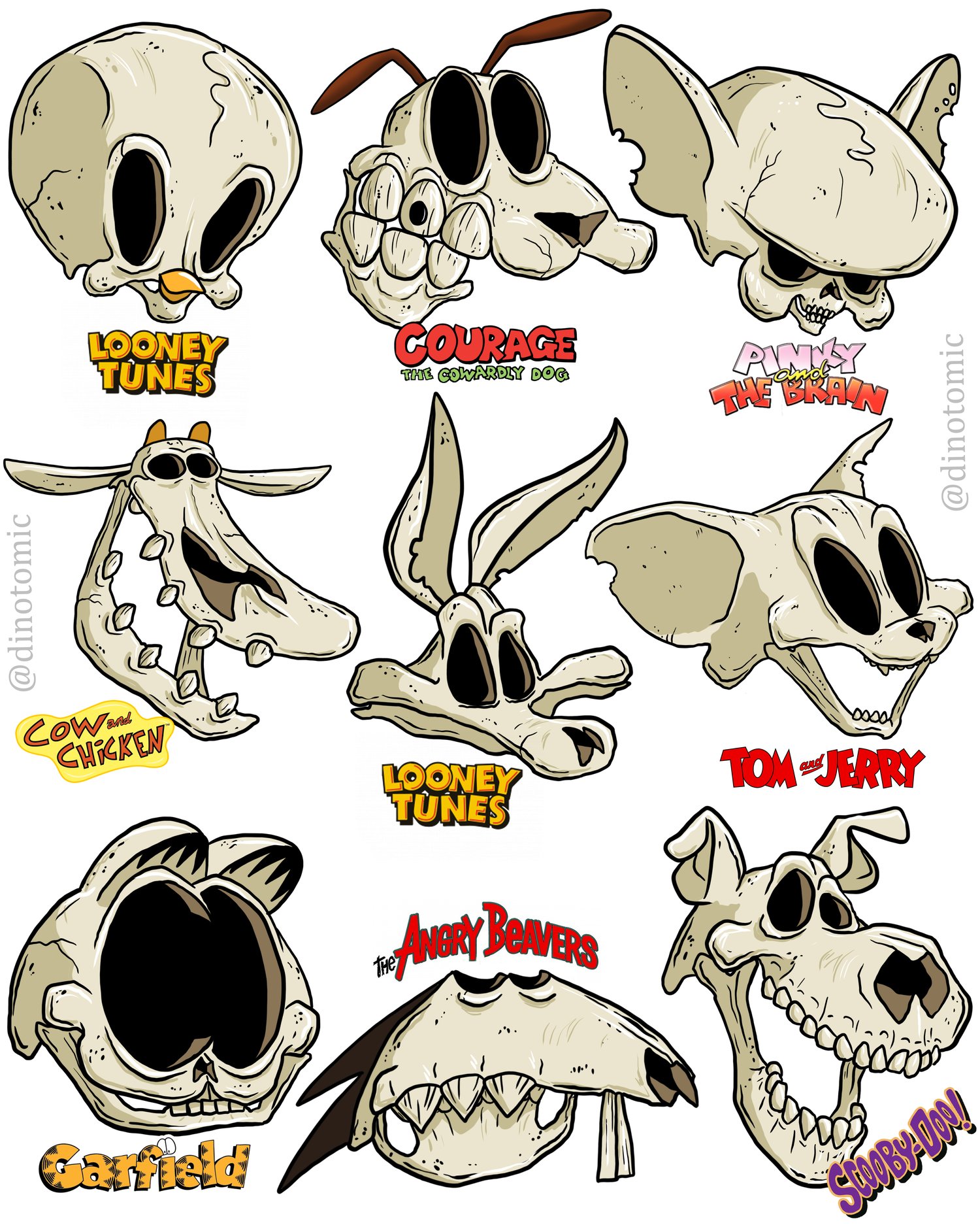 233 Skulls of famous cartoon animals | DinoTomic