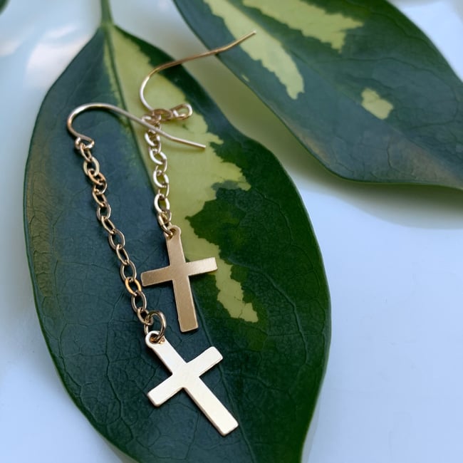 dangling chain cross earrings