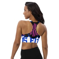 Image 1 of BOSSFITTED White Neon Pink and Blue Longline Sports Bra