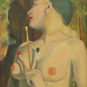 Image of 1950's, Swedish Portrait Painting, 'Artist's Model.'