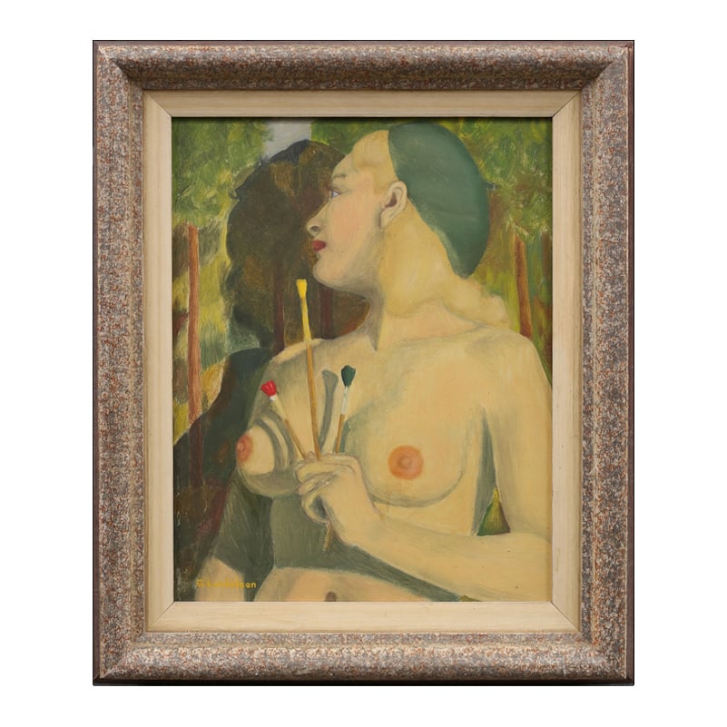 Image of 1950's, Swedish Portrait Painting, 'Artist's Model.'