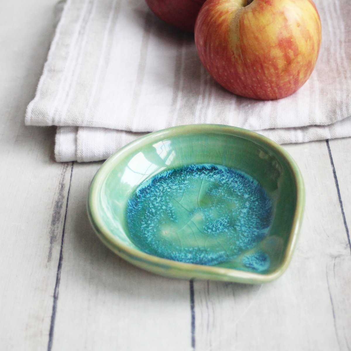 Andover Pottery — Medium Spoon Rest in Shimmering Green Glaze, Handcrafted Coffee Spoon Dish