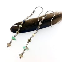 Image 3 of pearl, iolite, opal, variscite, and sapphire earrings