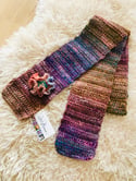 Purple and Brown Scarf with A Crocheted Flower Broach