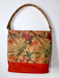 Image 2 of Dahlia Bag in tropical Watercolor &Red Cork w/waterproof lining