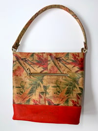 Image 1 of Dahlia Bag in tropical Watercolor &Red Cork w/waterproof lining