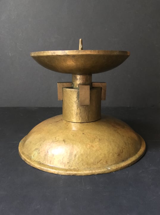 Image of Pair of Oversize Art Deco Candle Holders of Hammered and Milled Brass, European