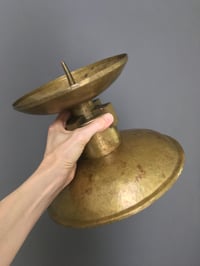 Image 5 of Pair of Oversize Art Deco Candle Holders of Hammered and Milled Brass, European