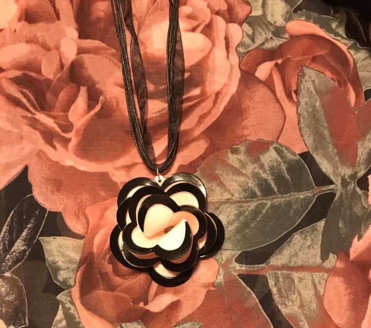 Image of Pink and Black flower necklace 