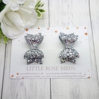 Image 2 of Silver Glitter Pigtail Bows
