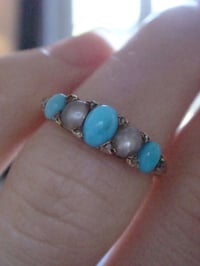 Image 3 of Edwardian 18ct yellow gold natural turquoise, pearl and diamond band