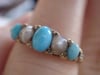 Edwardian 18ct yellow gold natural turquoise, pearl and diamond band