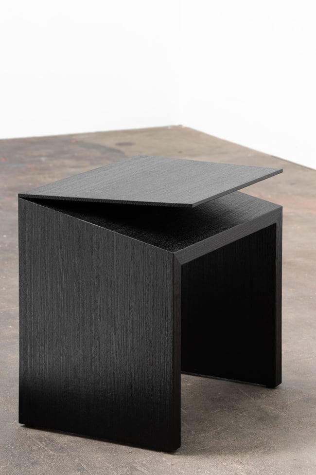 CLIPPED WING 450MM STOOL/SIDE TABLE IN TORCHED TASMANIAN OAK