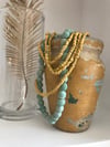 Small Old Painted Pottery - Mustard Tan Blue
