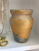 Small Old Painted Pottery - Mustard Tan Blue