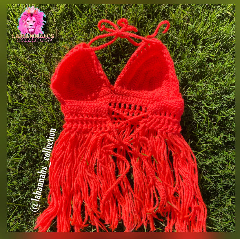 Image of Coral Crochet Boho Top