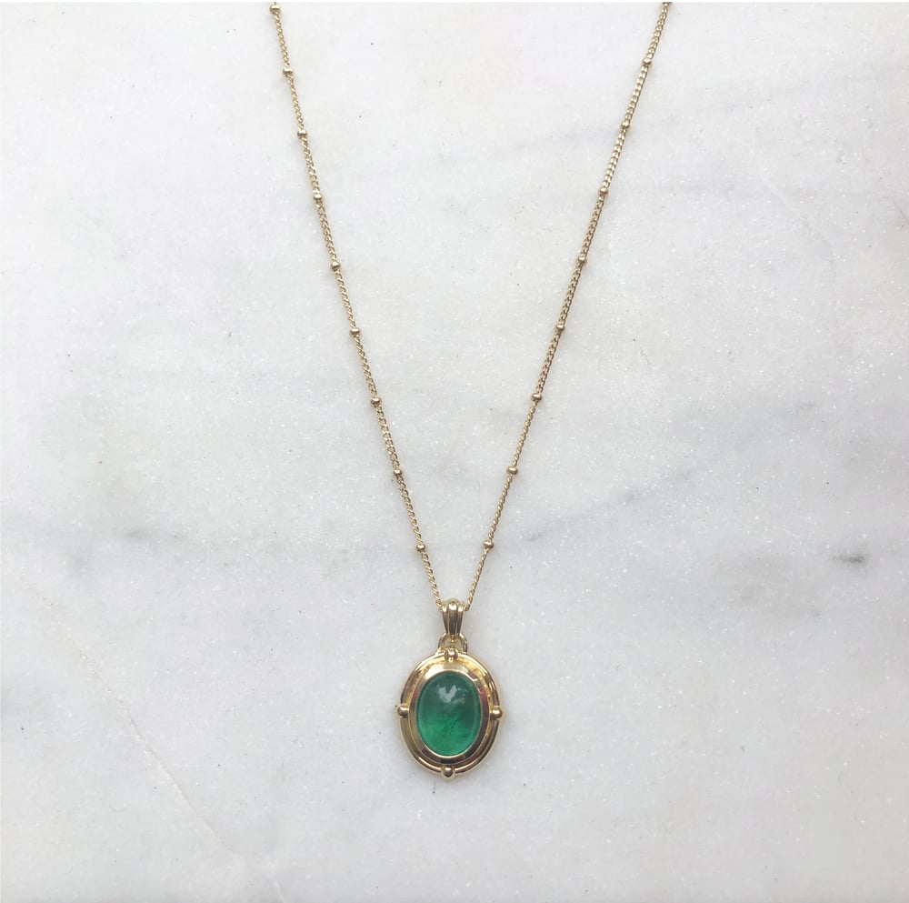 Image of Victorian oval emerald pendant necklace