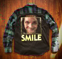 Upcycled “Smile/Movie” t-shirt flannel