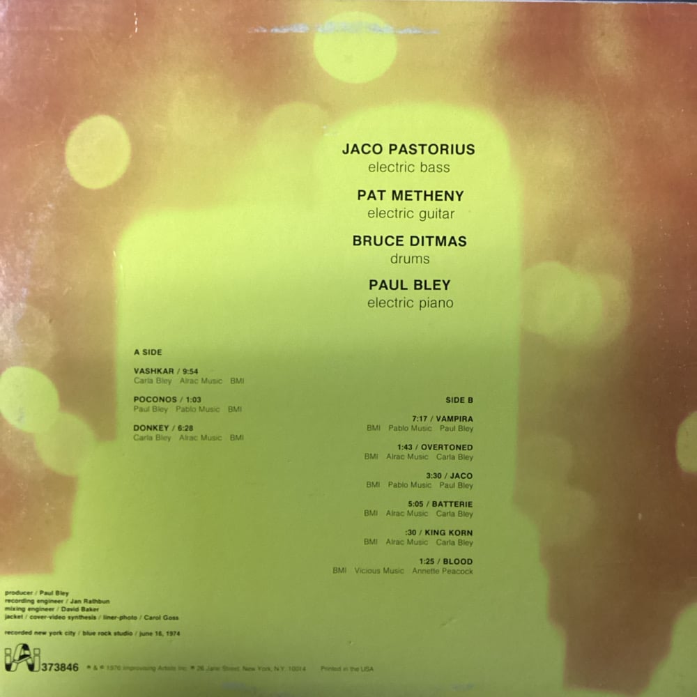 Jaco Pastorius/Pat Metheny/Bruce Ditmas/Paul Bley ‎– Pastorius/Metheny/Ditmas/Bley