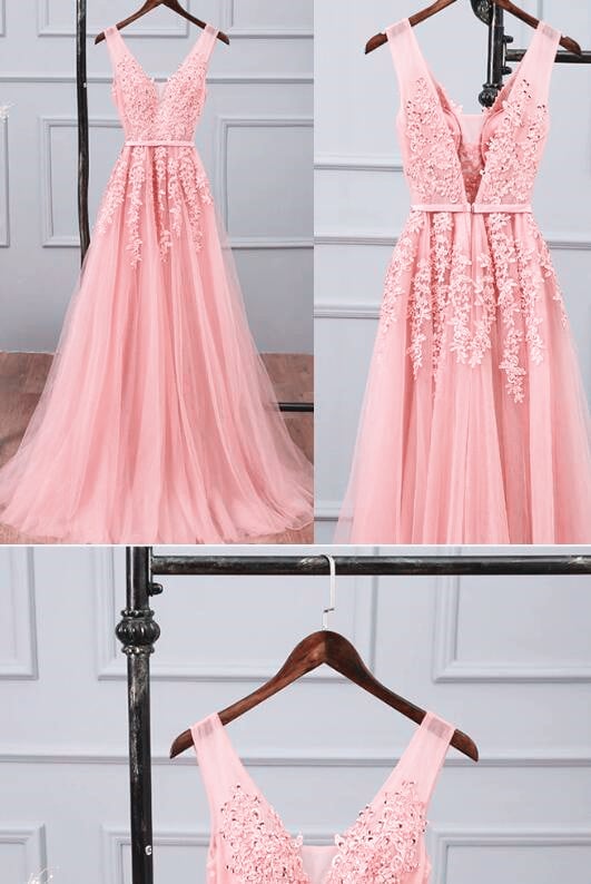 Lovely Tulle With Lace Pink Floor Length Party Dress Long Pink Prom Dress Bemybridesmaid 5836