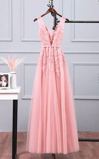 Image 3 of Lovely Tulle with Lace Pink Floor Length Party Dress, Long Pink Prom Dress