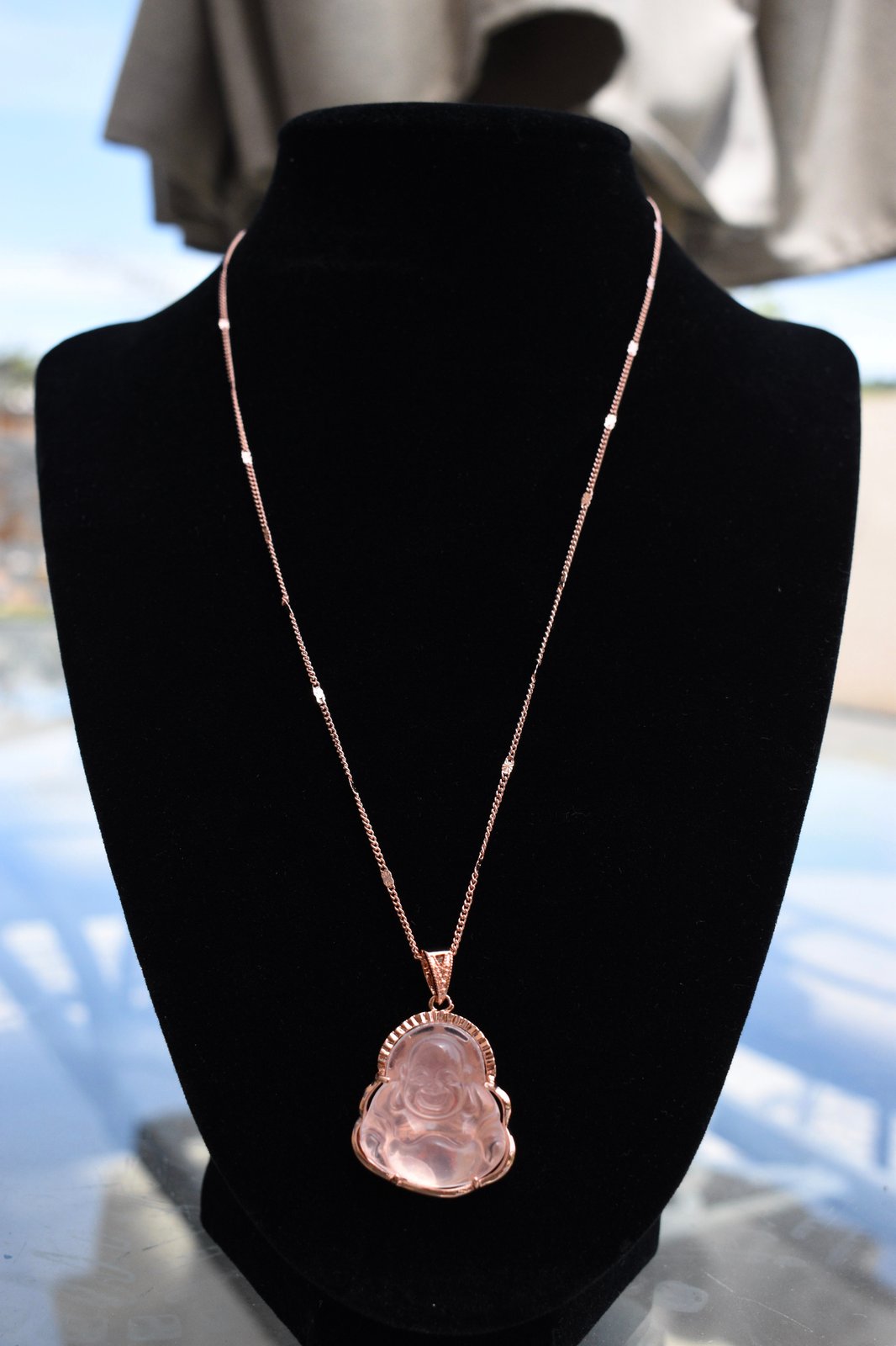 Rose gold buddha on sale necklace