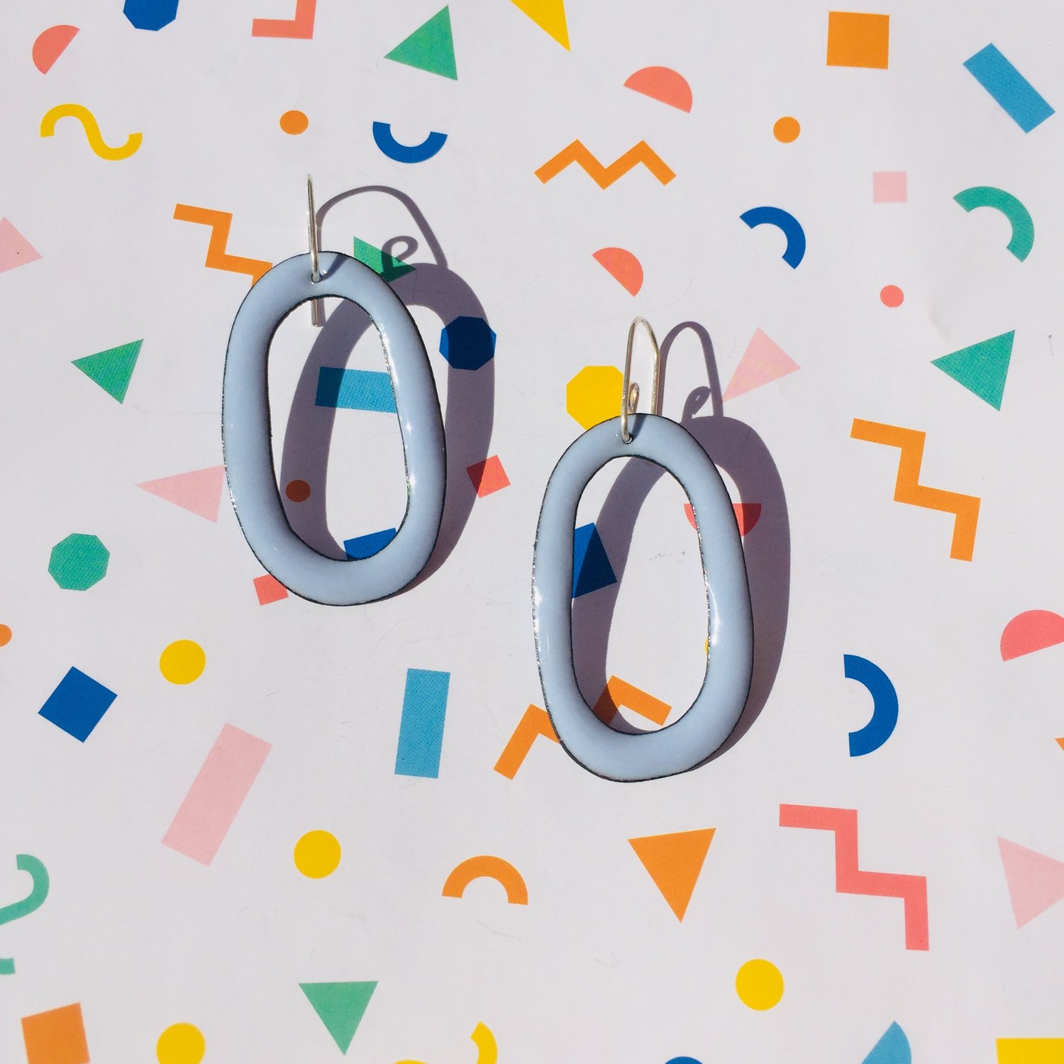 Image of Enameled hoop earrings - Winter blue
