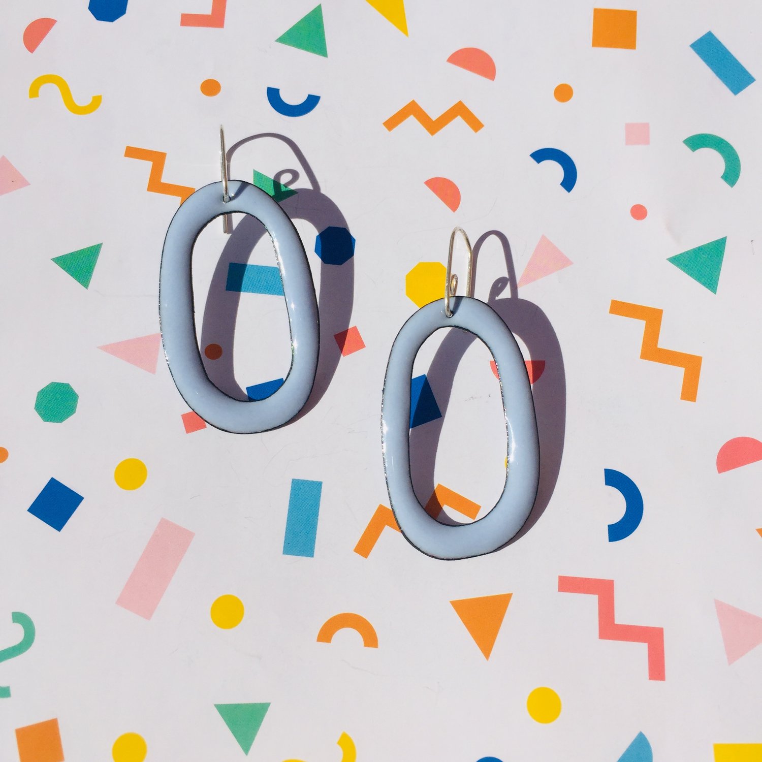 Image of Enameled hoop earrings - Winter blue  