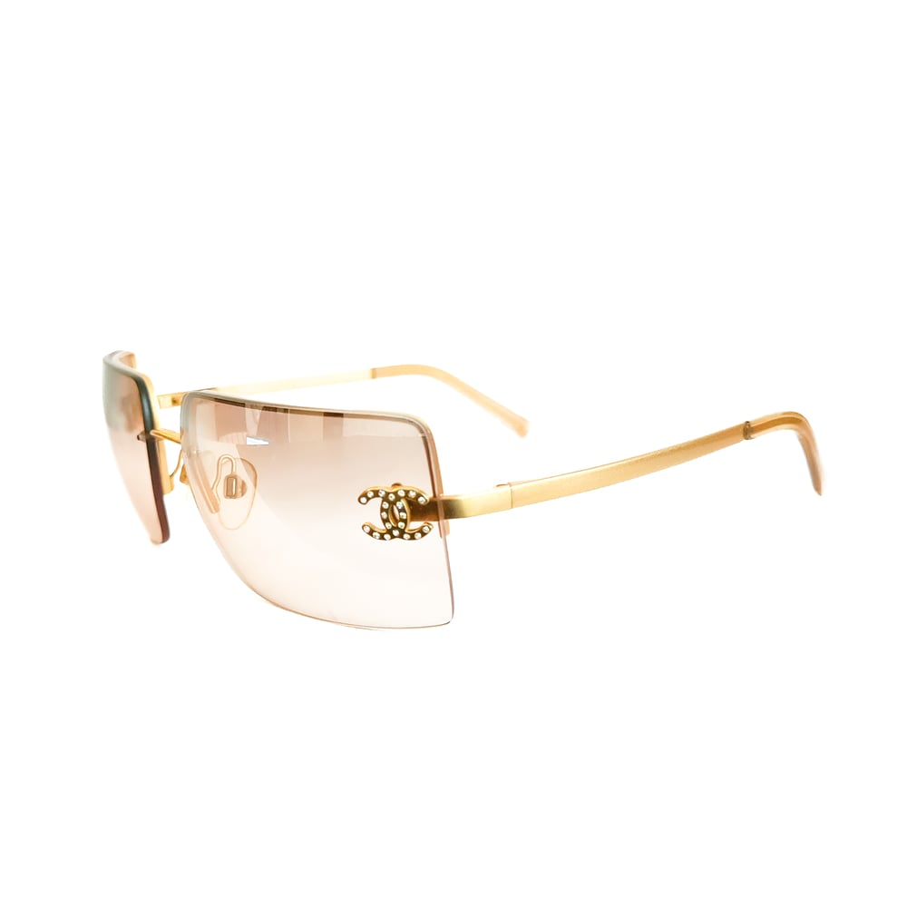 Image of Chanel CC Crystal Rimless Gold Sunglasses 