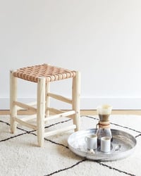 Image 1 of LEATHER & WOOD STOOL